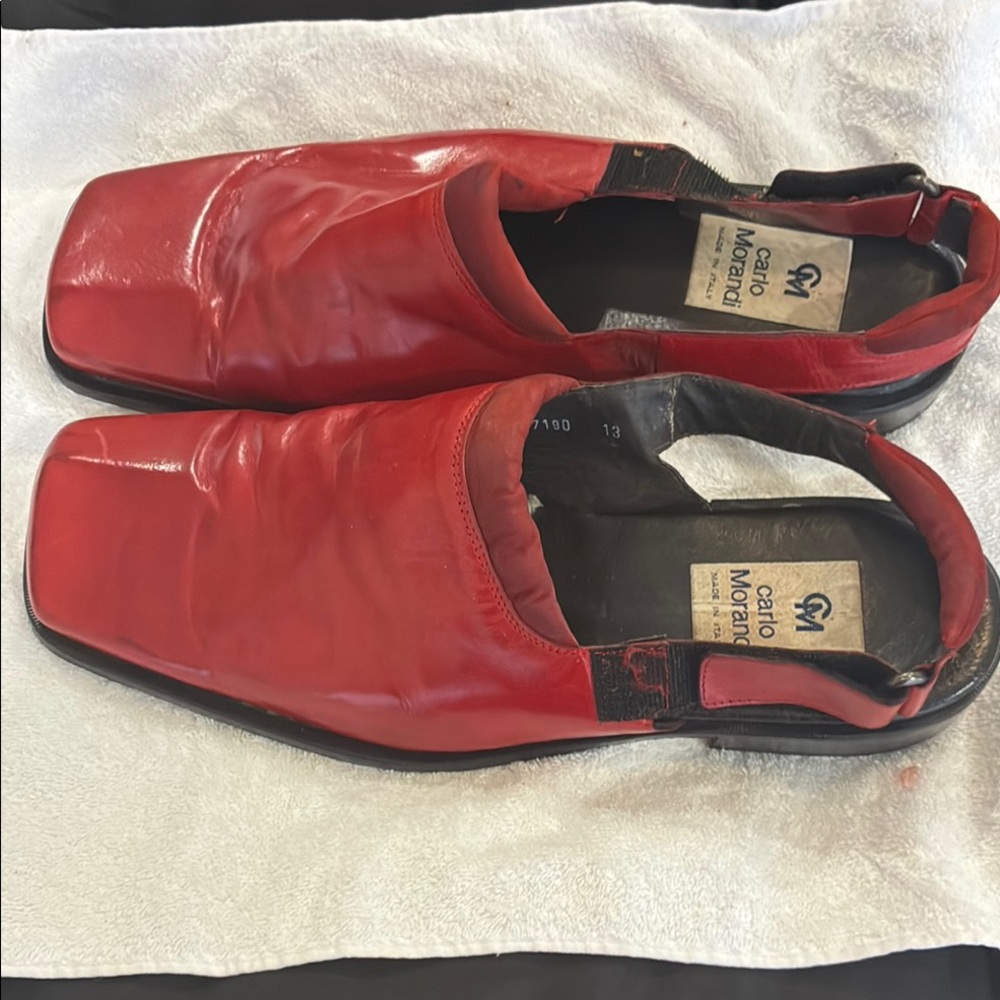 Red Carlo Morandi Leather Loafers with Squared Toe and Slingback
